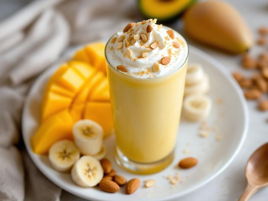 Saffron Almond Flour Mango Banana Smoothie with Whipped Cream