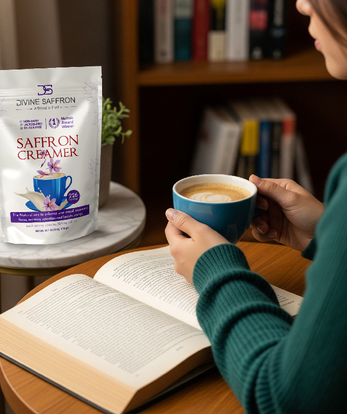 Divine Healing Saffron Creamer – Mood Booster Creamer Mix | All-Natural Non-Dairy Creamer | Safe for Kids & Adults | Supports Energy, Focus & Calm | Non-GMO, Gluten-Free, Keto-Friendly