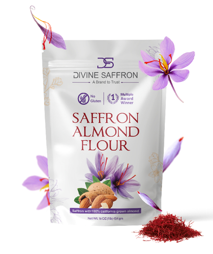 Divine Saffron – Premium Saffron Almond Flour | Gluten-Free, Award-Winning Blend | 100% California Almonds & Pure Saffron | Ideal for Baking, Desserts & Recipes | 16 oz (454 g)