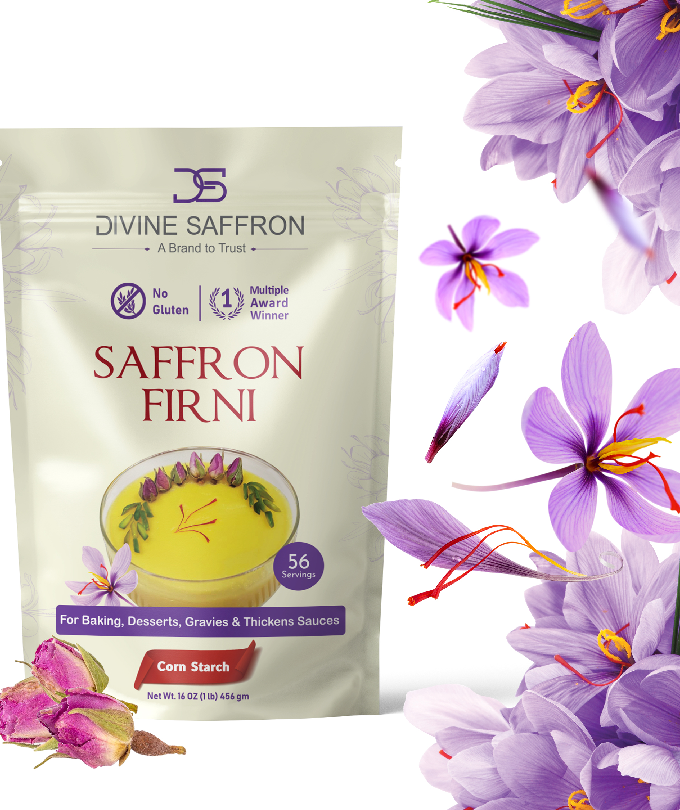 Divine Saffron – Premium Saffron Firni Corn Starch Mix | Gluten-Free, Multiple Award-Winning | Perfect for Baking, Desserts, Gravies & Sauces | 16 oz (456 g), 56 Servings