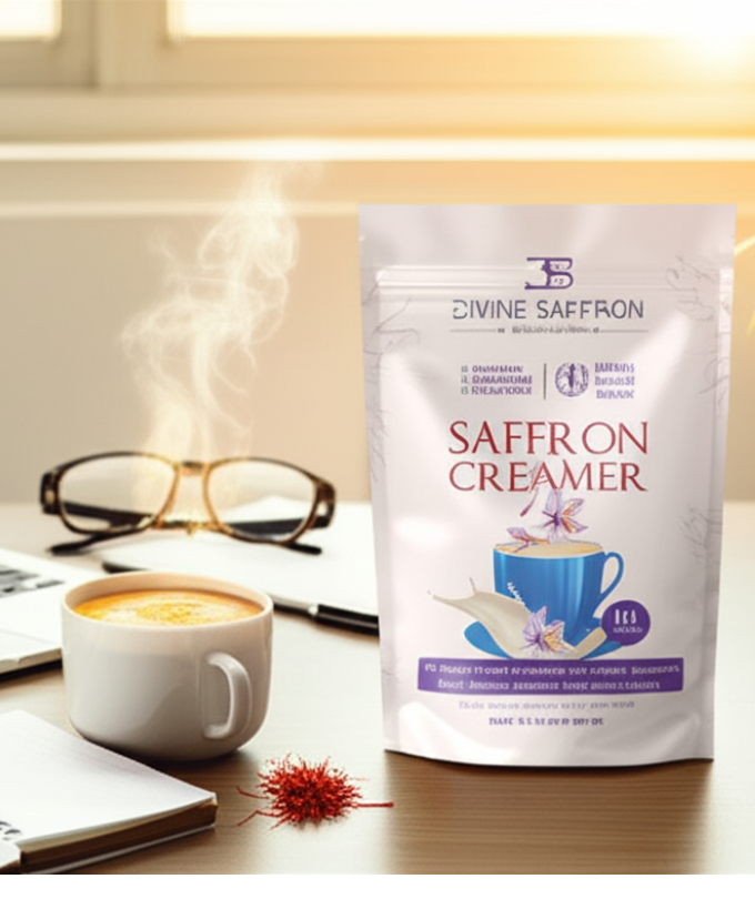 Divine Healing Saffron Creamer – Mood Booster Creamer Mix | All-Natural Non-Dairy Creamer | Safe for Kids & Adults | Supports Energy, Focus & Calm | Non-GMO, Gluten-Free, Keto-Friendly