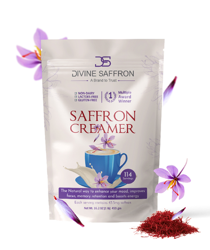 Divine Healing Saffron Creamer – Mood Booster Creamer Mix | All-Natural Non-Dairy Creamer | Safe for Kids & Adults | Supports Energy, Focus & Calm | Non-GMO, Gluten-Free, Keto-Friendly