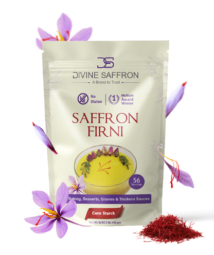 Divine Saffron – Premium Saffron Firni Corn Starch Mix | Gluten-Free, Multiple Award-Winning | Perfect for Baking, Desserts, Gravies & Sauces | 16 oz (456 g), 56 Servings